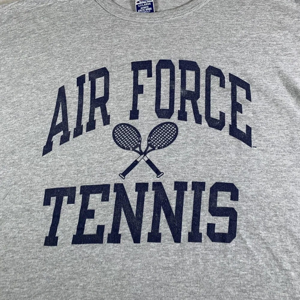 Vintage Air Force Tennis Shirt Mens 2XL Gray Champion Graphic Tee Short Sleeve - Picture 2 of 11